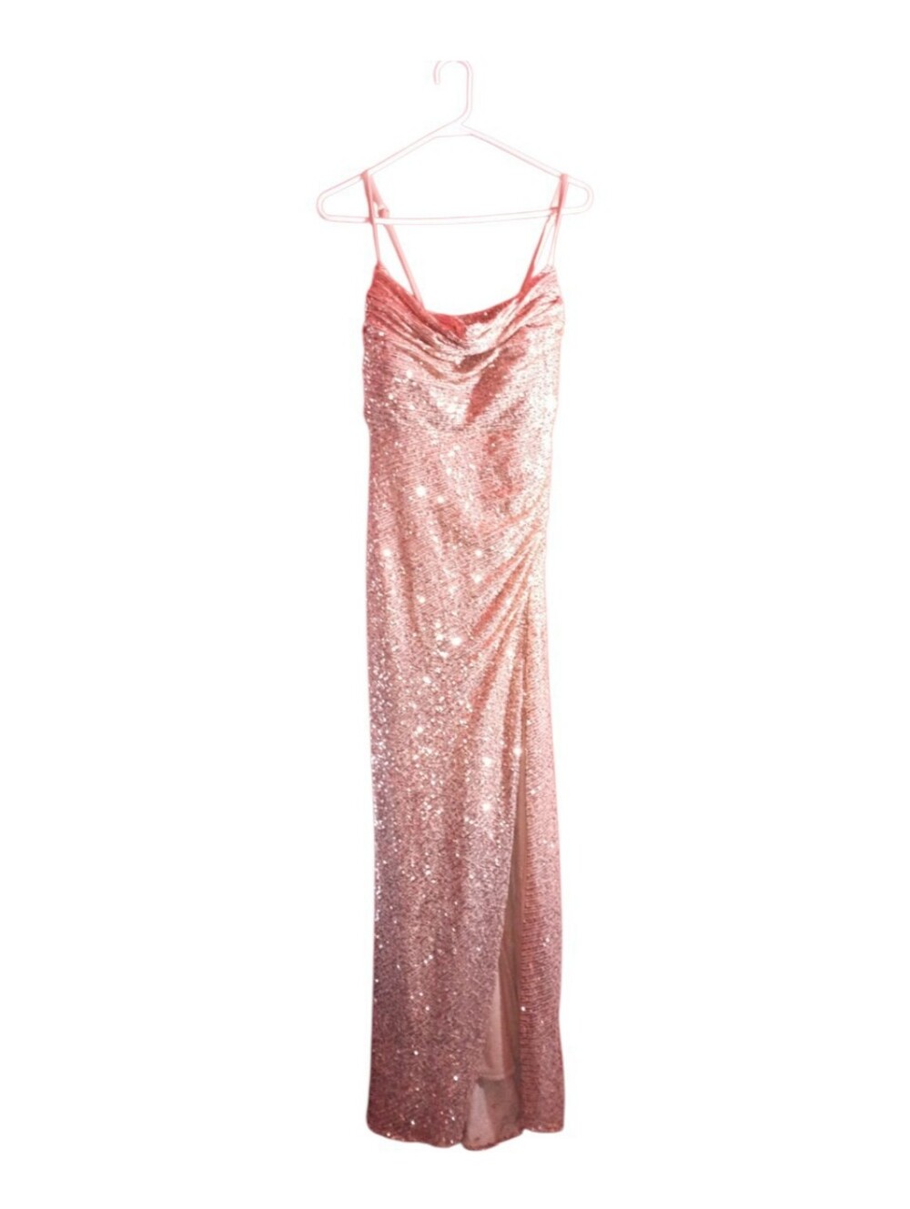 Sequin Cowl Neck Slip Gown in Blush Pink